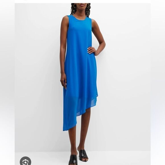 $398 Kobi Halperin Women's Blue Pixie Asymmetric Georgette Midi Dress Size NWOT - Picture 6 of 11